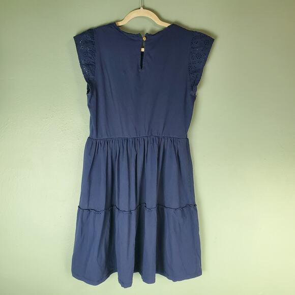 Draper James Womens Navy Blue Knit Eyelet Short Cap Sleeve Dress Size Medium - Picture 2 of 7